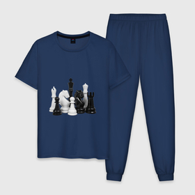 Мужская пижама хлопок с принтом Фигуры шахматиста в Петрозаводске, 100% хлопок | брюки и футболка прямого кроя, без карманов, на брюках мягкая резинка на поясе и по низу штанин
 | 