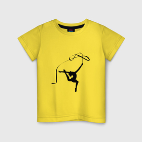 Детская футболка хлопок с принтом Гимнастка с лентой в Новосибирске, 100% хлопок | круглый вырез горловины, полуприлегающий силуэт, длина до линии бедер | Тематика изображения на принте: 