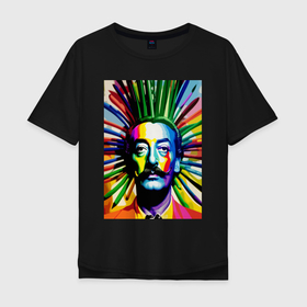 Мужская футболка хлопок Oversize с принтом Salvador Dali   self portrait   neural network , 100% хлопок | свободный крой, круглый ворот, “спинка” длиннее передней части | 