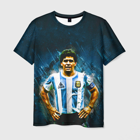 Мужская футболка 3D с принтом Марадона Аргентина в Тюмени, 100% полиэфир | прямой крой, круглый вырез горловины, длина до линии бедер | 