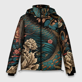 Мужская зимняя куртка 3D с принтом Японский змей Irezumi в Екатеринбурге, верх — 100% полиэстер; подкладка — 100% полиэстер; утеплитель — 100% полиэстер | длина ниже бедра, свободный силуэт Оверсайз. Есть воротник-стойка, отстегивающийся капюшон и ветрозащитная планка. 

Боковые карманы с листочкой на кнопках и внутренний карман на молнии. | Тематика изображения на принте: 