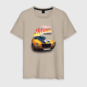 Мужская футболка хлопок с принтом Маслкар Chevrolet Camaro в Санкт-Петербурге, 100% хлопок | прямой крой, круглый вырез горловины, длина до линии бедер, слегка спущенное плечо. | 