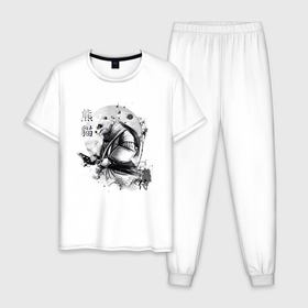 Мужская пижама хлопок с принтом Панда воин , 100% хлопок | брюки и футболка прямого кроя, без карманов, на брюках мягкая резинка на поясе и по низу штанин
 | 
