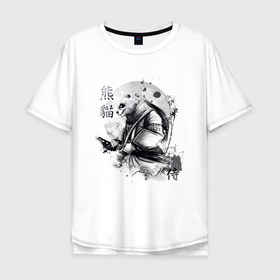 Мужская футболка хлопок Oversize с принтом Панда воин , 100% хлопок | свободный крой, круглый ворот, “спинка” длиннее передней части | 