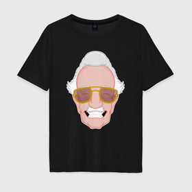 Мужская футболка хлопок Oversize с принтом Stan Lee smile в Кировске, 100% хлопок | свободный крой, круглый ворот, “спинка” длиннее передней части | Тематика изображения на принте: 
