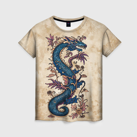 Женская футболка 3D с принтом Irezumi японский дракон змей , 100% полиэфир ( синтетическое хлопкоподобное полотно) | прямой крой, круглый вырез горловины, длина до линии бедер | 