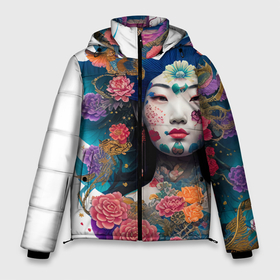 Мужская зимняя куртка 3D с принтом Japan style   tattoo   art в Санкт-Петербурге, верх — 100% полиэстер; подкладка — 100% полиэстер; утеплитель — 100% полиэстер | длина ниже бедра, свободный силуэт Оверсайз. Есть воротник-стойка, отстегивающийся капюшон и ветрозащитная планка. 

Боковые карманы с листочкой на кнопках и внутренний карман на молнии. | 