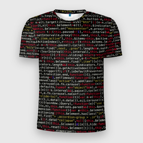 Мужская футболка 3D Slim с принтом Символы программирования в Белгороде, 100% полиэстер с улучшенными характеристиками | приталенный силуэт, круглая горловина, широкие плечи, сужается к линии бедра | 