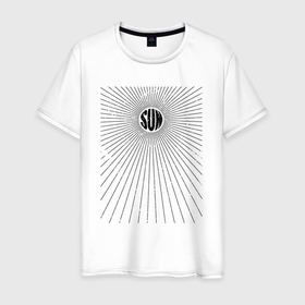 Мужская футболка хлопок с принтом Солнце и лучи минимализм в Екатеринбурге, 100% хлопок | прямой крой, круглый вырез горловины, длина до линии бедер, слегка спущенное плечо. | 