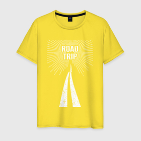 Мужская футболка хлопок с принтом Road trip и разделительная полоса в Екатеринбурге, 100% хлопок | прямой крой, круглый вырез горловины, длина до линии бедер, слегка спущенное плечо. | 