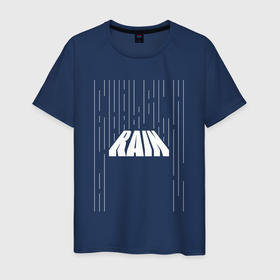 Мужская футболка хлопок с принтом Rain надпись и капли линии , 100% хлопок | прямой крой, круглый вырез горловины, длина до линии бедер, слегка спущенное плечо. | 