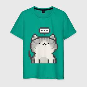 Мужская футболка хлопок с принтом Pixel Cat V1 в Екатеринбурге, 100% хлопок | прямой крой, круглый вырез горловины, длина до линии бедер, слегка спущенное плечо. | Тематика изображения на принте: 