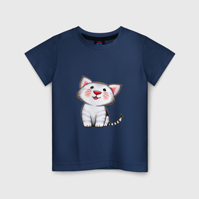 Детская футболка хлопок с принтом Улыбающийся котик в Санкт-Петербурге, 100% хлопок | круглый вырез горловины, полуприлегающий силуэт, длина до линии бедер | 