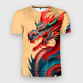 Мужская футболка 3D Slim с принтом Japan dragon   tattoo art в Кировске, 100% полиэстер с улучшенными характеристиками | приталенный силуэт, круглая горловина, широкие плечи, сужается к линии бедра | Тематика изображения на принте: 