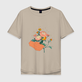 Мужская футболка хлопок Oversize с принтом Сияющие хризантемы , 100% хлопок | свободный крой, круглый ворот, “спинка” длиннее передней части | 