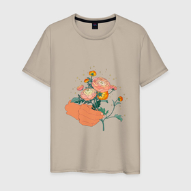 Мужская футболка хлопок с принтом Сияющие хризантемы , 100% хлопок | прямой крой, круглый вырез горловины, длина до линии бедер, слегка спущенное плечо. | 