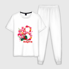 Мужская пижама хлопок с принтом Мартовские тюльпаны в Петрозаводске, 100% хлопок | брюки и футболка прямого кроя, без карманов, на брюках мягкая резинка на поясе и по низу штанин
 | 
