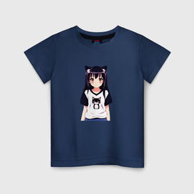 Детская футболка хлопок с принтом Девочка аниме с котиком , 100% хлопок | круглый вырез горловины, полуприлегающий силуэт, длина до линии бедер | 