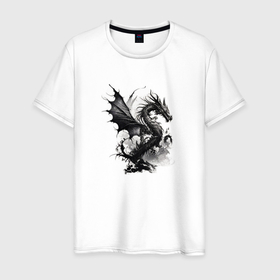Мужская футболка хлопок с принтом Dragon   pixelart в Тюмени, 100% хлопок | прямой крой, круглый вырез горловины, длина до линии бедер, слегка спущенное плечо. | 