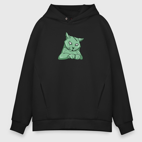 Мужское худи Oversize хлопок с принтом Кот зомби в Ухте, френч-терри — 70% хлопок, 30% полиэстер. Мягкий теплый начес внутри —100% хлопок | боковые карманы, эластичные манжеты и нижняя кромка, капюшон на магнитной кнопке | Тематика изображения на принте: 