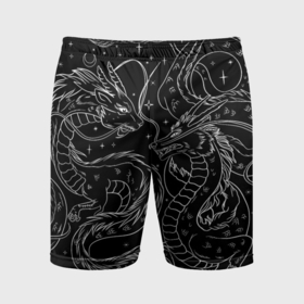 Мужские шорты спортивные с принтом Дракон   унесенные призраками: тату на черном в Санкт-Петербурге,  |  | Тематика изображения на принте: 