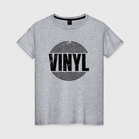 Женская футболка хлопок с принтом Vinyl надпись с пластинкой в Екатеринбурге, 100% хлопок | прямой крой, круглый вырез горловины, длина до линии бедер, слегка спущенное плечо | 