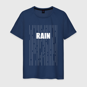Мужская футболка хлопок с принтом Надпись rain и линии , 100% хлопок | прямой крой, круглый вырез горловины, длина до линии бедер, слегка спущенное плечо. | 