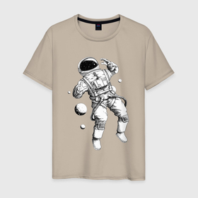Мужская футболка хлопок с принтом космонавт в открытом космосе в Новосибирске, 100% хлопок | прямой крой, круглый вырез горловины, длина до линии бедер, слегка спущенное плечо. | 