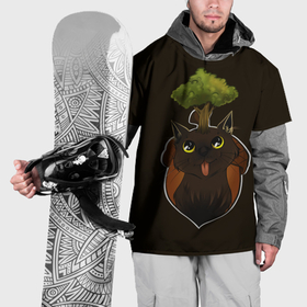 Накидка на куртку 3D с принтом Арт черная кошка Ева и дерево в Тюмени, 100% полиэстер |  | Тематика изображения на принте: 