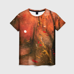 Женская футболка 3D с принтом Абстрактный красный туман и краски в Петрозаводске, 100% полиэфир ( синтетическое хлопкоподобное полотно) | прямой крой, круглый вырез горловины, длина до линии бедер | Тематика изображения на принте: 