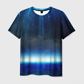 Мужская футболка 3D с принтом Звездопад в океане в Белгороде, 100% полиэфир | прямой крой, круглый вырез горловины, длина до линии бедер | 
