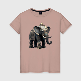 Женская футболка хлопок с принтом Украшенный слон в Белгороде, 100% хлопок | прямой крой, круглый вырез горловины, длина до линии бедер, слегка спущенное плечо | 