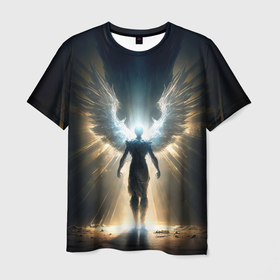Мужская футболка 3D с принтом Парящий мужчина ангел в Петрозаводске, 100% полиэфир | прямой крой, круглый вырез горловины, длина до линии бедер | 