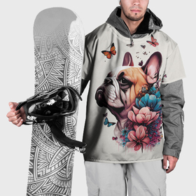 Накидка на куртку 3D с принтом Французский бульдог в цветах и бабочках в Курске, 100% полиэстер |  | 