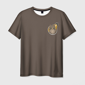 Мужская футболка 3D с принтом Серая сибирская кошка Хлоя и лампочка , 100% полиэфир | прямой крой, круглый вырез горловины, длина до линии бедер | Тематика изображения на принте: 