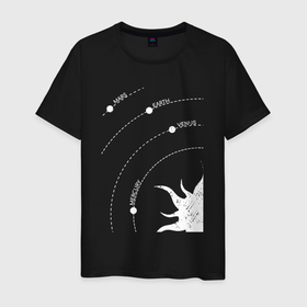 Мужская футболка хлопок с принтом Солнце и планеты по орбитам в Санкт-Петербурге, 100% хлопок | прямой крой, круглый вырез горловины, длина до линии бедер, слегка спущенное плечо. | 