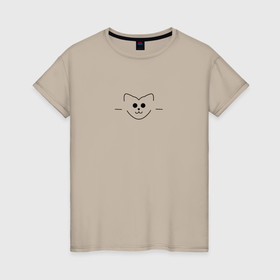 Женская футболка хлопок с принтом Кот сердечко минимализм в Новосибирске, 100% хлопок | прямой крой, круглый вырез горловины, длина до линии бедер, слегка спущенное плечо | 