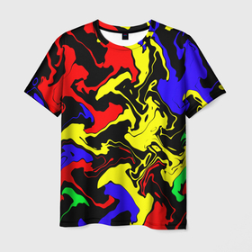 Мужская футболка 3D с принтом Разводы цветных красок в Белгороде, 100% полиэфир | прямой крой, круглый вырез горловины, длина до линии бедер | 