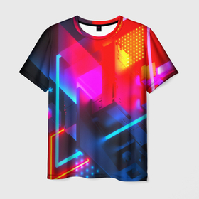 Мужская футболка 3D с принтом Neon stripes color в Петрозаводске, 100% полиэфир | прямой крой, круглый вырез горловины, длина до линии бедер | Тематика изображения на принте: 