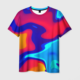 Мужская футболка 3D с принтом Смесь красок ультрафиолет , 100% полиэфир | прямой крой, круглый вырез горловины, длина до линии бедер | 