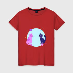 Женская футболка хлопок с принтом Две котейки в Кировске, 100% хлопок | прямой крой, круглый вырез горловины, длина до линии бедер, слегка спущенное плечо | 