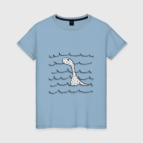 Женская футболка хлопок с принтом Лохнесское чудовище Несси в Кировске, 100% хлопок | прямой крой, круглый вырез горловины, длина до линии бедер, слегка спущенное плечо | 