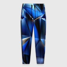 Мужские брюки 3D с принтом Polygon blue abstract в Кировске, 100% полиэстер | манжеты по низу, эластичный пояс регулируется шнурком, по бокам два кармана без застежек, внутренняя часть кармана из мелкой сетки | 