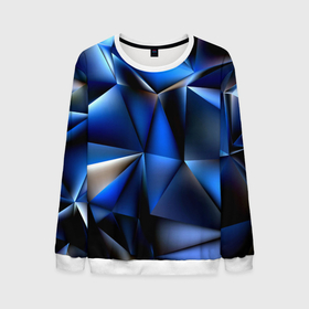Мужской свитшот 3D с принтом Polygon blue abstract в Петрозаводске, 100% полиэстер с мягким внутренним слоем | круглый вырез горловины, мягкая резинка на манжетах и поясе, свободная посадка по фигуре | 