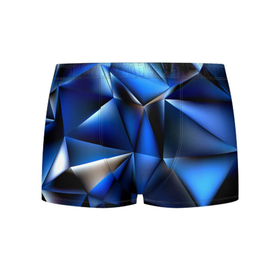 Мужские трусы 3D с принтом Polygon blue abstract в Санкт-Петербурге, 50% хлопок, 50% полиэстер | классическая посадка, на поясе мягкая тканевая резинка | Тематика изображения на принте: 