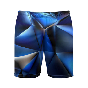 Мужские шорты спортивные с принтом Polygon blue abstract в Кировске,  |  | 