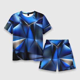 Мужской костюм с шортами 3D с принтом Polygon blue abstract в Курске,  |  | 