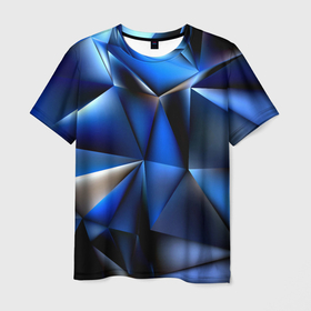 Мужская футболка 3D с принтом Polygon blue abstract в Новосибирске, 100% полиэфир | прямой крой, круглый вырез горловины, длина до линии бедер | Тематика изображения на принте: 