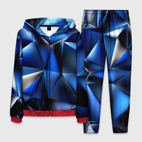 Мужской костюм 3D с принтом Polygon blue abstract в Екатеринбурге, 100% полиэстер | Манжеты и пояс оформлены тканевой резинкой, двухслойный капюшон со шнурком для регулировки, карманы спереди | Тематика изображения на принте: 