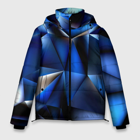 Мужская зимняя куртка 3D с принтом Polygon blue abstract в Санкт-Петербурге, верх — 100% полиэстер; подкладка — 100% полиэстер; утеплитель — 100% полиэстер | длина ниже бедра, свободный силуэт Оверсайз. Есть воротник-стойка, отстегивающийся капюшон и ветрозащитная планка. 

Боковые карманы с листочкой на кнопках и внутренний карман на молнии. | Тематика изображения на принте: 